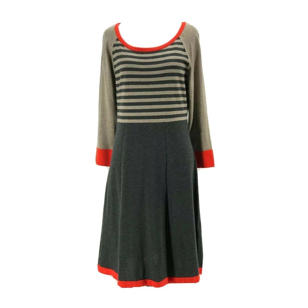 Eliza J Women's Tan Colorblock Striped Long Sleeve Sweater Dress Size Medium